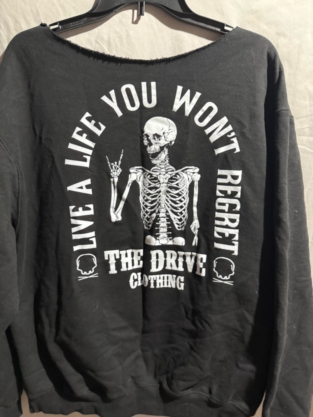 The Drive Distressed Pullover Sweater with Skeleton Hand Graphic - Picture 2 of 2